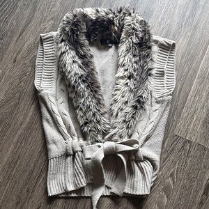 Y2K Faux Fur Collar Knit Sweater Vest